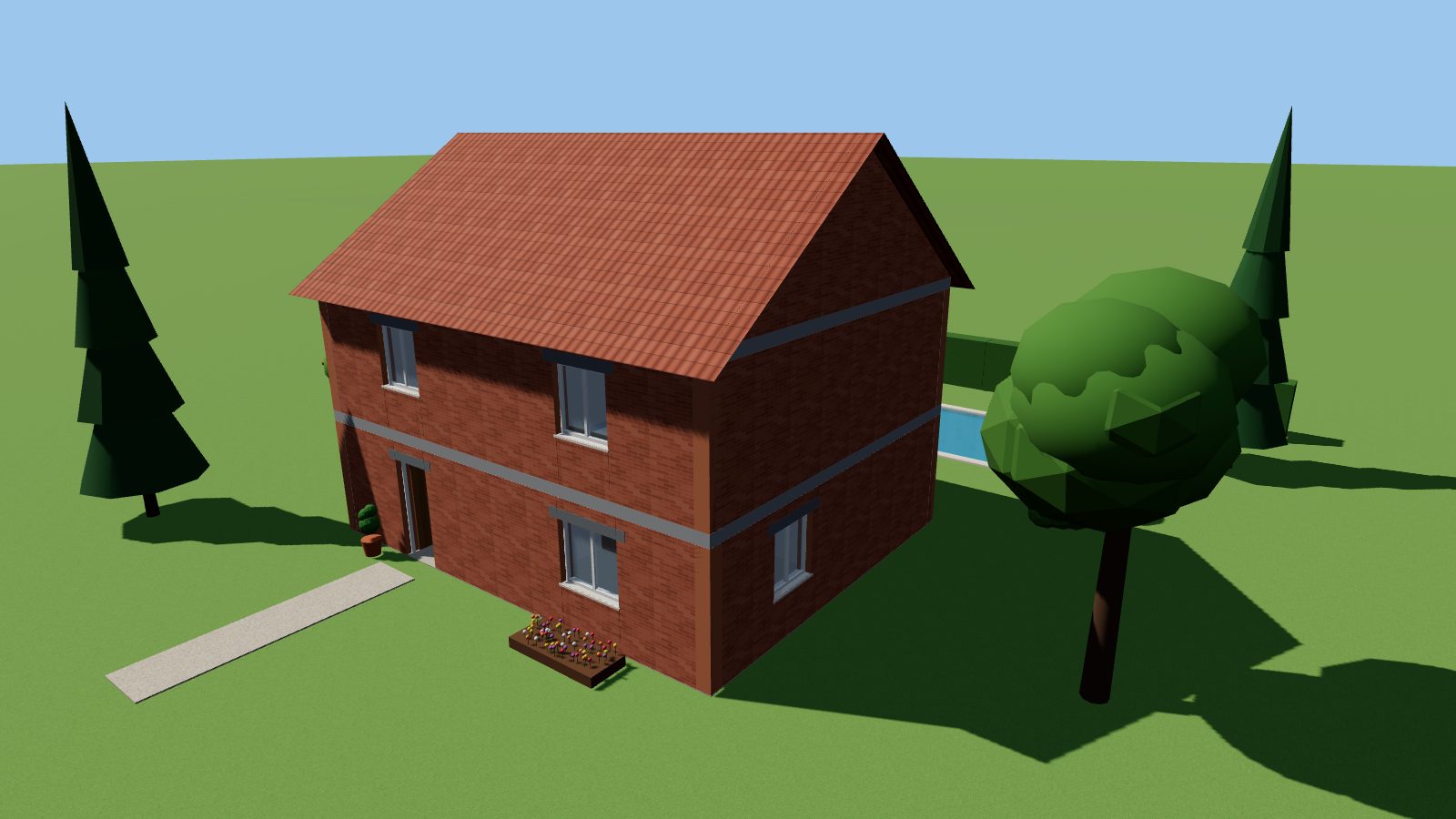 Maison avec jardin et piscine modélisée dans Architacte